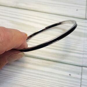 Monet Black Thin Enamel Bangle Bracelet, Silver Tone 7.75"